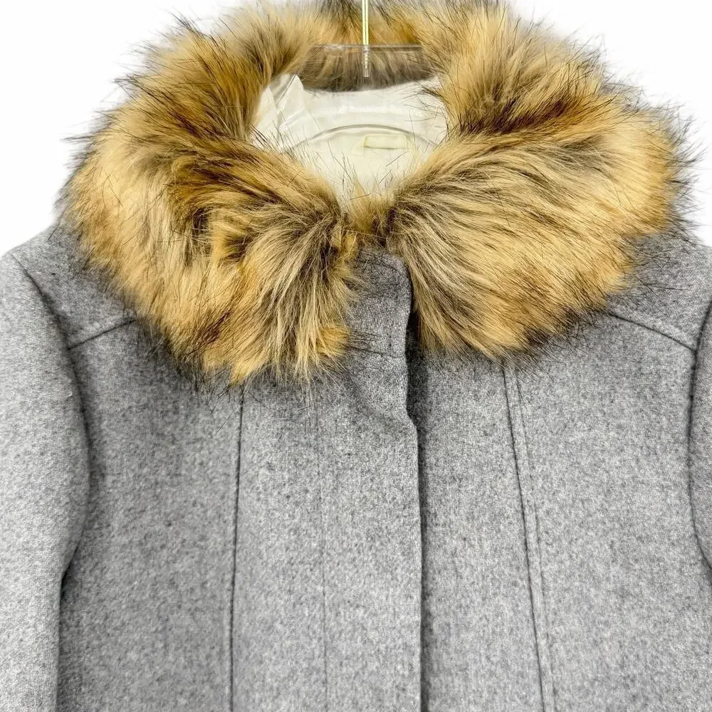 Crewcuts J. Crew NWT Girl's Preppy Gray Wool Blend Faux Fur Collar Peacoat